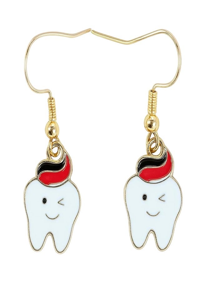 iDENTical Tooth Shape Dangler Earrings With Smiley Design Red – Set of 1 (ZYR-4083-1) by Dentalkart | Fun Dental-Themed Jewelry for Dentists, Hygienists & Students - Image 1