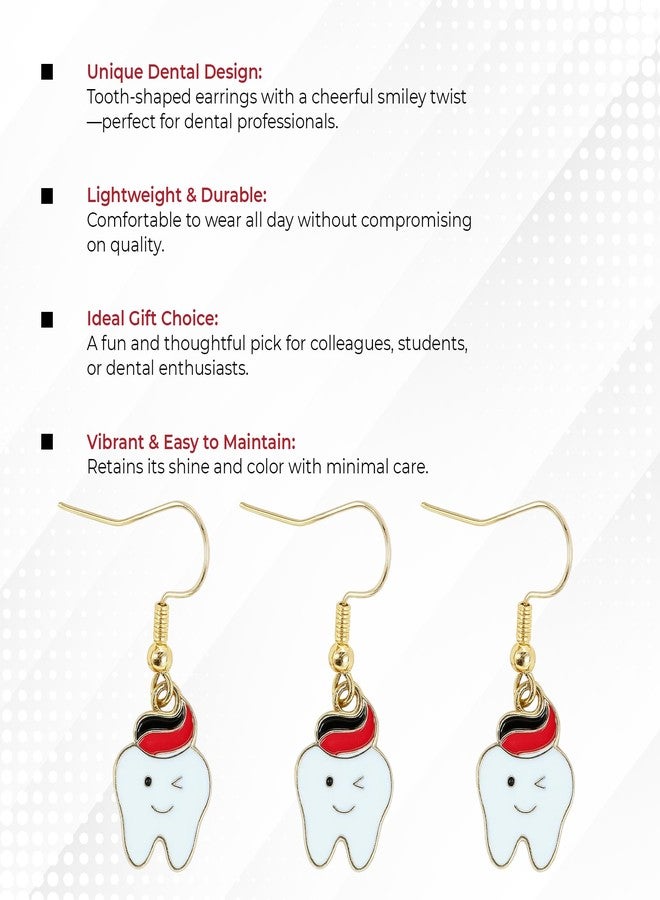 iDENTical Tooth Shape Dangler Earrings With Smiley Design Red – Set of 1 (ZYR-4083-1) by Dentalkart | Fun Dental-Themed Jewelry for Dentists, Hygienists & Students - Image 4