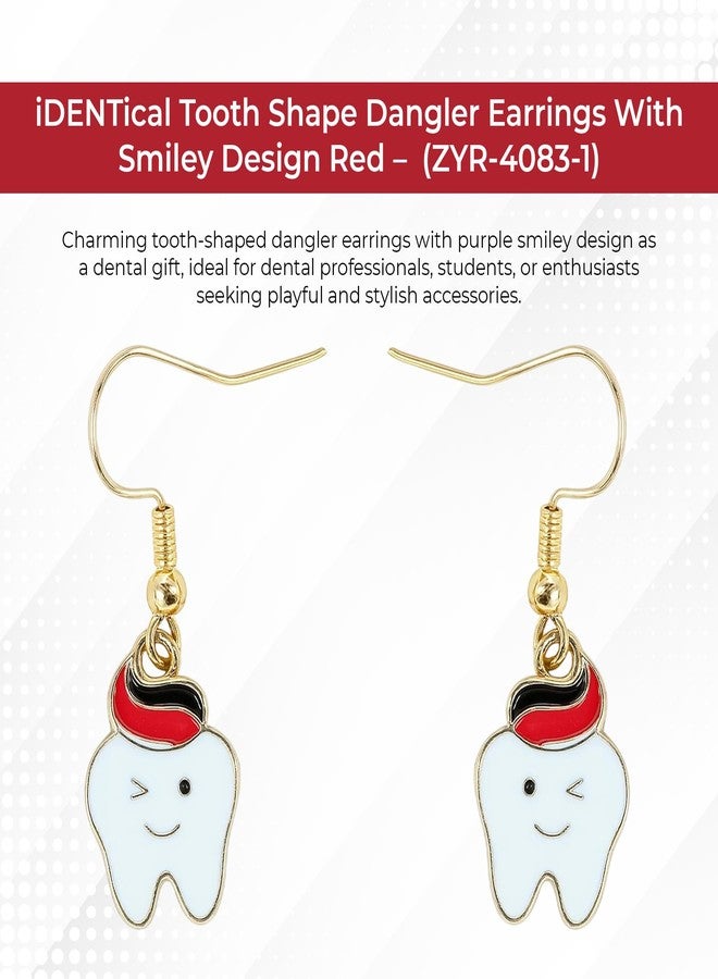 iDENTical Tooth Shape Dangler Earrings With Smiley Design Red – Set of 1 (ZYR-4083-1) by Dentalkart | Fun Dental-Themed Jewelry for Dentists, Hygienists & Students - Image 5