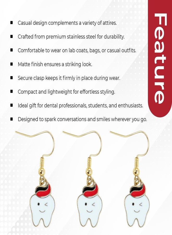 iDENTical Tooth Shape Dangler Earrings With Smiley Design Red – Set of 1 (ZYR-4083-1) by Dentalkart | Fun Dental-Themed Jewelry for Dentists, Hygienists & Students - Image 2