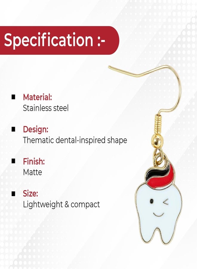 iDENTical Tooth Shape Dangler Earrings With Smiley Design Red – Set of 1 (ZYR-4083-1) by Dentalkart | Fun Dental-Themed Jewelry for Dentists, Hygienists & Students - Image 3