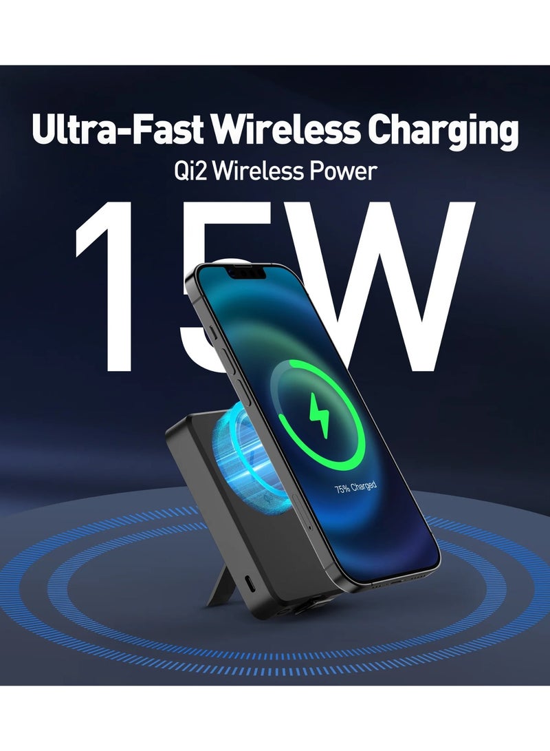 جودا شاحن MagQ 10 Qi2 - باور بانك بقوة 10000mAh مع شحن لاسلكي سريع ومغناطيسي بقدرة 15 واط، حامل مدمج لسهولة الاستخدام - Image 3