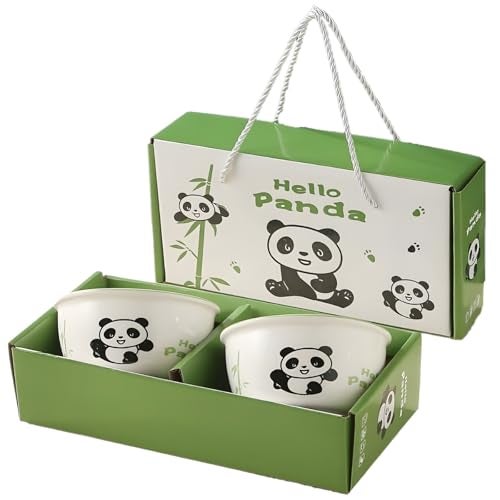 VELINEX Printed Panda Ceramic Porcelain Bowl Set for Oatmeal, Salad, Dessert, Fruit, Rice, Snack, Panda Theme Bowlset, Dishwasher & Microwave Safe (Set of 2 Pcs.) - Image 1