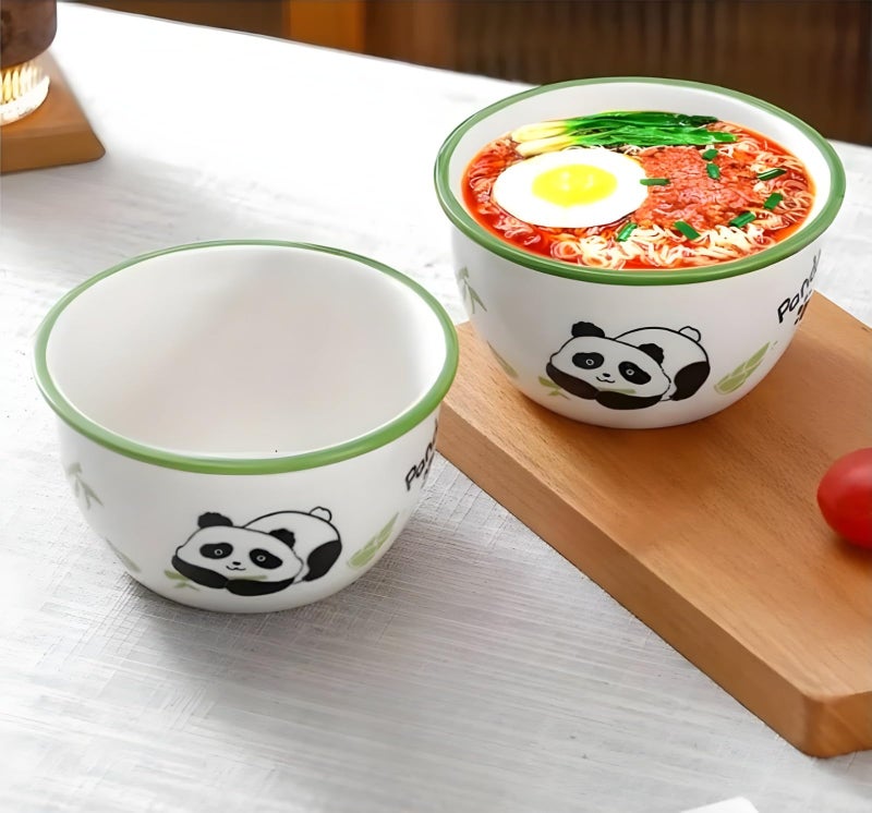 VELINEX Printed Panda Ceramic Porcelain Bowl Set for Oatmeal, Salad, Dessert, Fruit, Rice, Snack, Panda Theme Bowlset, Dishwasher & Microwave Safe (Set of 2 Pcs.) - Image 3
