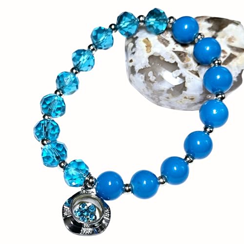 Linpeng Turquoise Birthstone Bracelet, Glass Beaded Charm Bracelets For Women, Aqua Birthday Christmas Jewelry Gift, March, 1 pc - Image 3