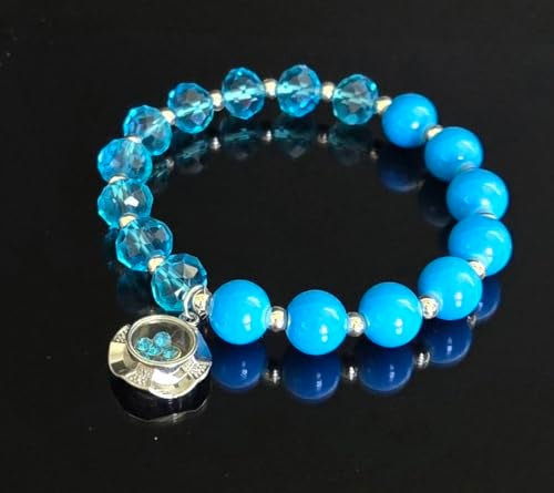 Linpeng Turquoise Birthstone Bracelet, Glass Beaded Charm Bracelets For Women, Aqua Birthday Christmas Jewelry Gift, March, 1 pc - Image 2