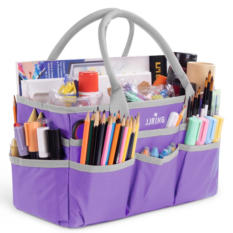 JJRING Craft and Art Tote 600D Purple Nylon Fabric Art Sewing Organizer Bag with Pockets for Craft Scrapbooking Medical and Office Supplies Storage