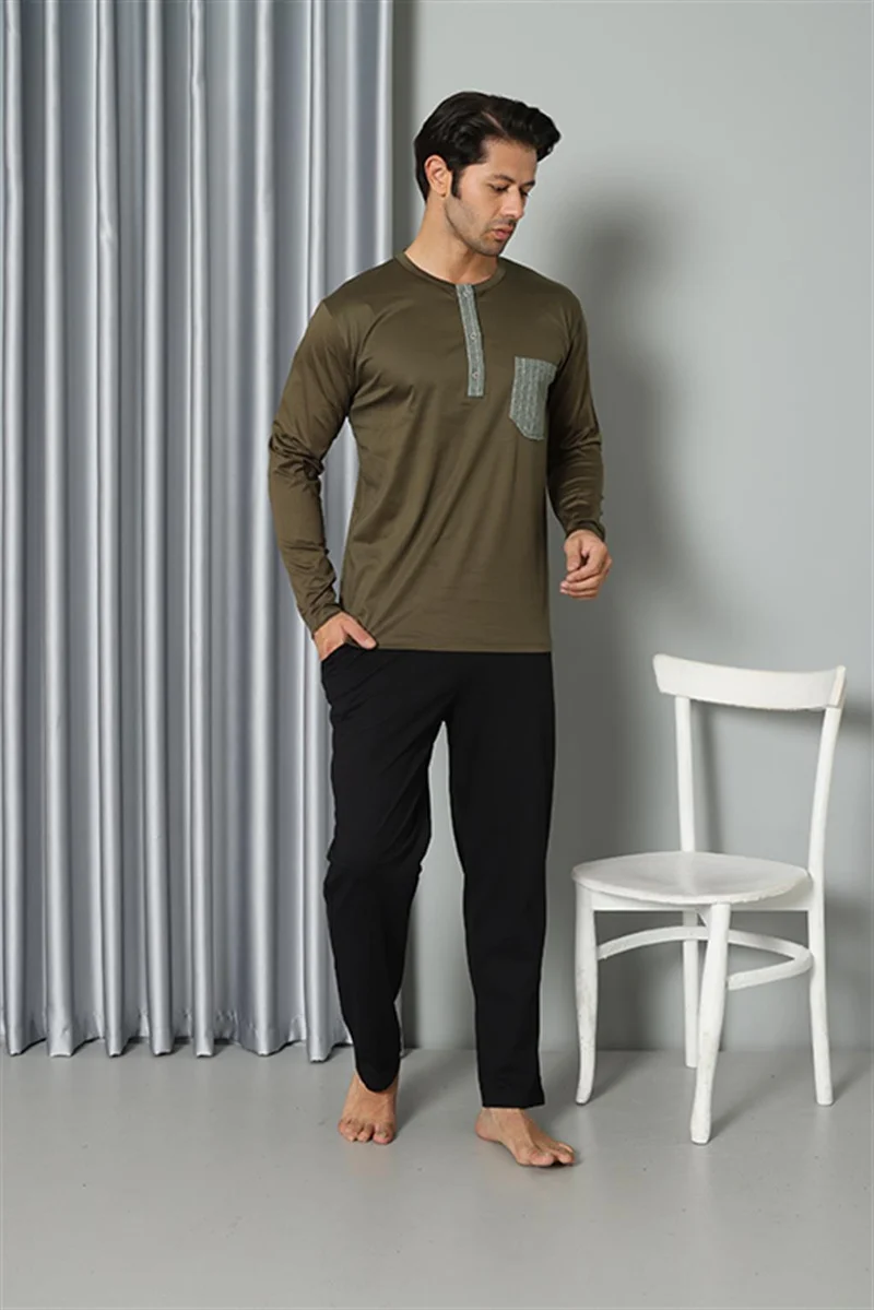 Akbeniz Men's Long Sleeve Combed Cotton Pajama Set 6844