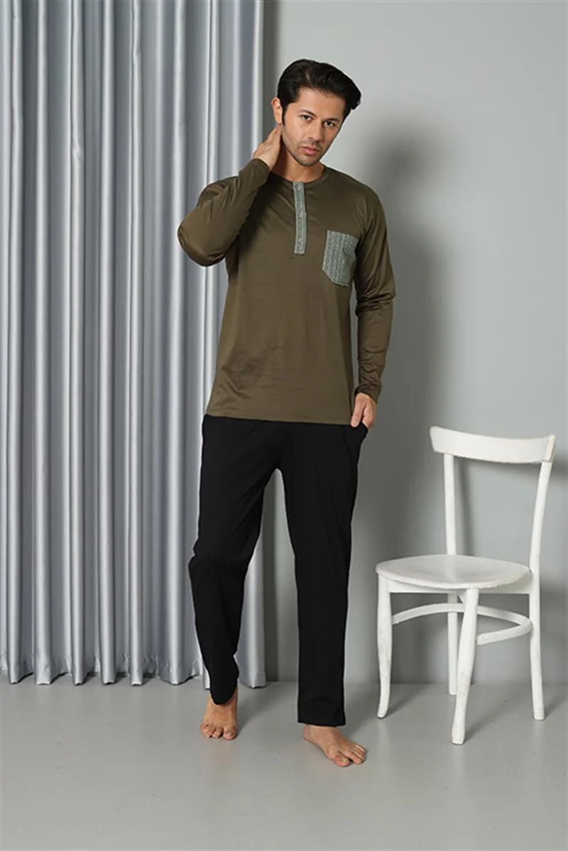 Akbeniz Men's Long Sleeve Combed Cotton Pajama Set 6844