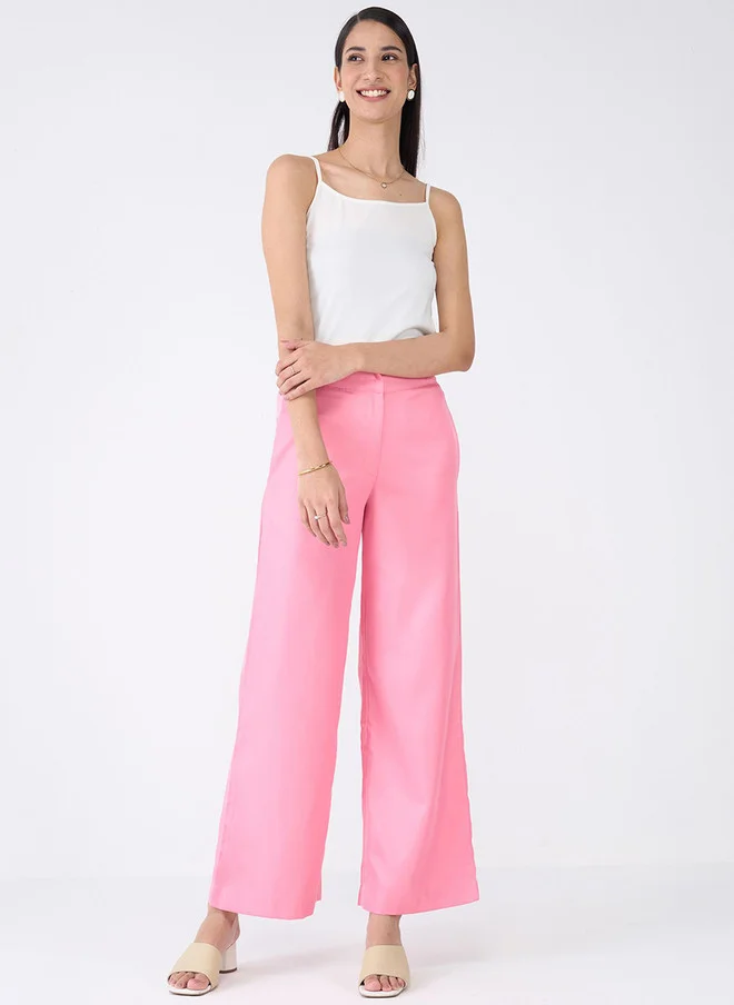 Salt Attire  SALT ATTIRE Women Regular Fit Pink Smart Trousers for Women | Best Price UAE