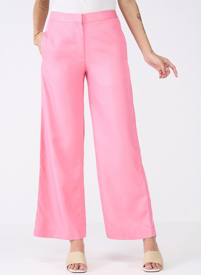 SALT ATTIRE Women Regular Fit Pink Smart Trousers - Image 1