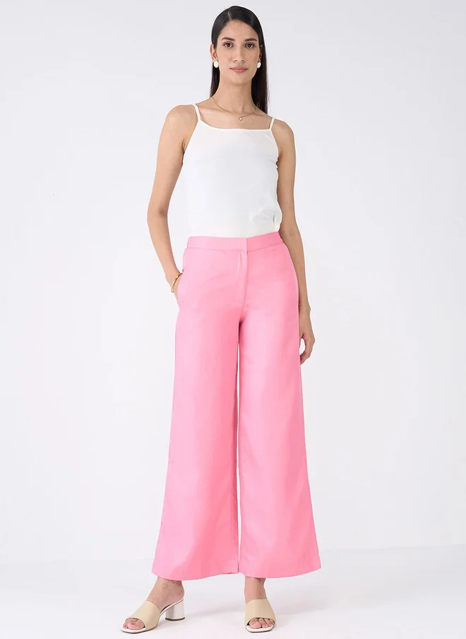Salt Attire  SALT ATTIRE Women Regular Fit Pink Smart Trousers for Women | Best Price UAE