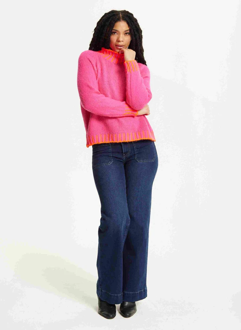 Liquorish Neon Trim Wool Blend Jumper – Dark Pink