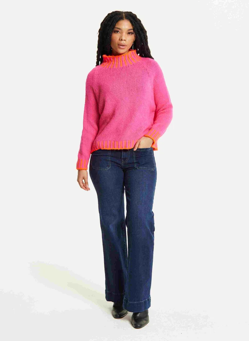 Liquorish Neon Trim Wool Blend Jumper – Dark Pink