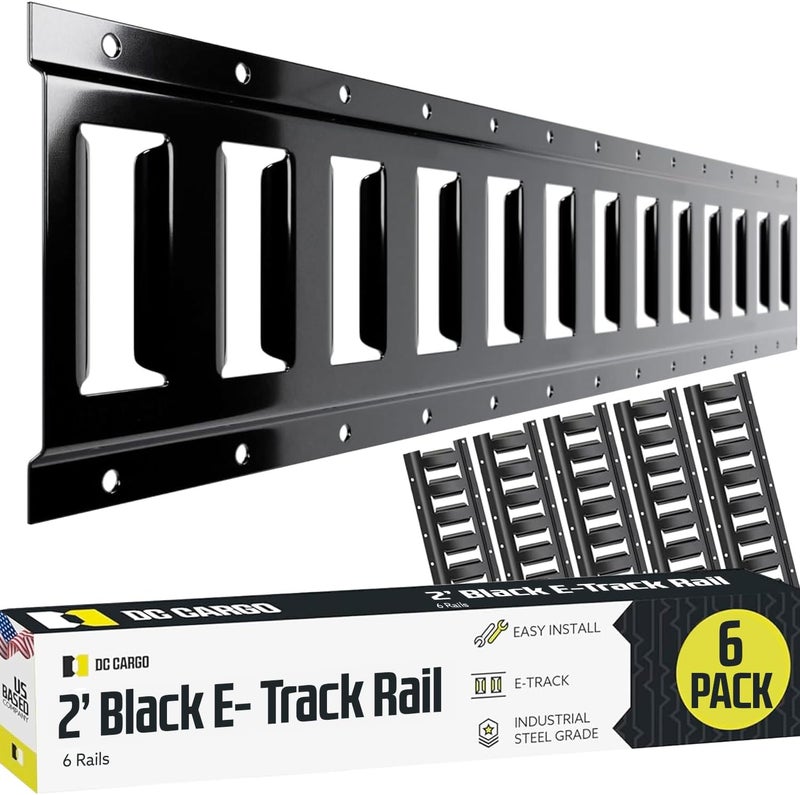 DC Cargo Mall DC Cargo E Track Tie Down Rail Kit 2' (6 Pack) - Powder-Coat Black for Secure Cargo - Image 1