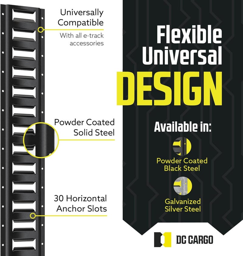 DC Cargo Mall DC Cargo E Track Tie Down Rail Kit 2' (6 Pack) - Powder-Coat Black for Secure Cargo - Image 4
