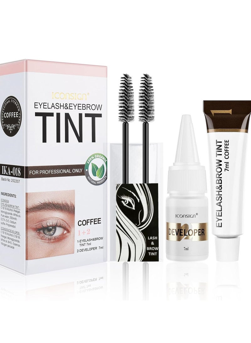 ICONSIGN Eyelash & Eyebrow Kit, 2-In-1 Professional Lash & Brow Coloring Set, Eye Brow & Eye Lash Color Kit, Lasting for 4-6 Weeks Hair Color DIY for Salon & Home 7ml Coffee/Dark Brown - Image 1