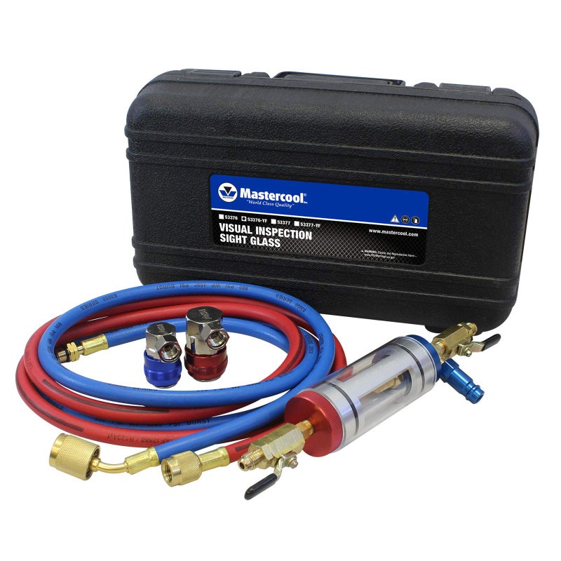 Mastercool 53376YF R1234yf Visual Inspection Sight Glass with R1234yf Quick Couplers Red Blue Extra Large
