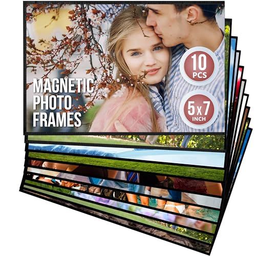 JUZARI 10 Pack 5x7 Magnetic Picture Frames for Refrigerator  Magnet Picture Frames for Fridge  Magnetic Photo Sleeves  Magnetic Photo Pockets  Magnetic Picture Holder  Locker Magnet Frames