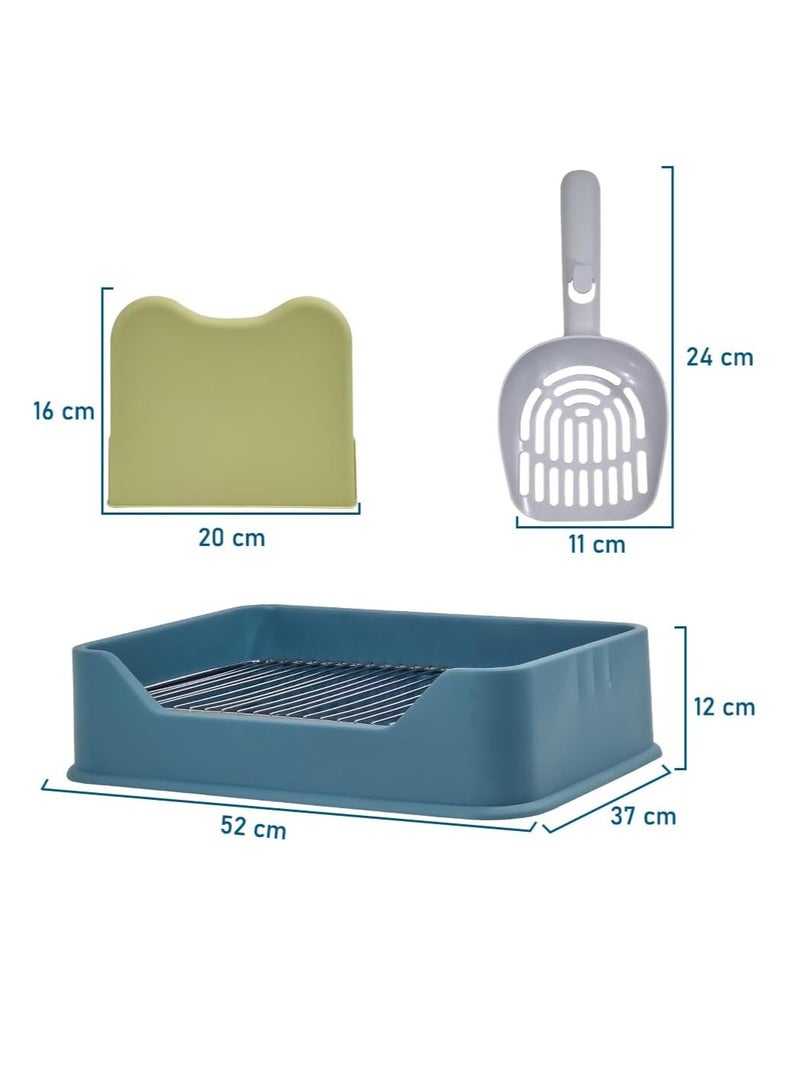 NNC PETS Dog toilet training with Pee post, Cleaning shovel, and Non-slip base, 52 cm Dog potty training tray for small to medium dogs, Removable stainless steel grid, Keep paws and floor clean (Blue) - Image 2