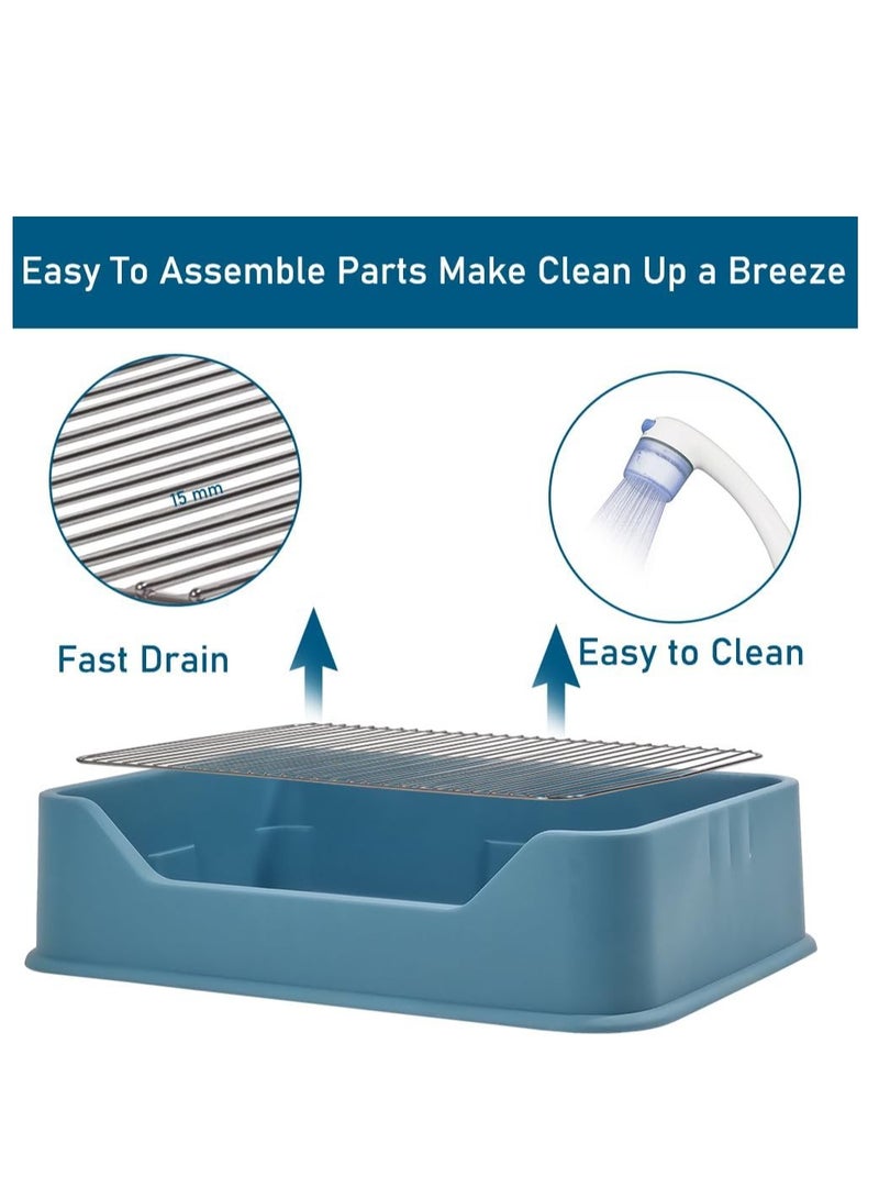 NNC PETS Dog toilet training with Pee post, Cleaning shovel, and Non-slip base, 52 cm Dog potty training tray for small to medium dogs, Removable stainless steel grid, Keep paws and floor clean (Blue) - Image 3