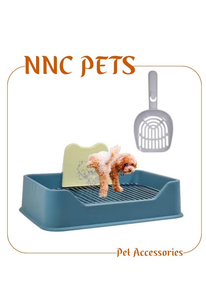 NNC PETS Dog toilet training with Pee post, Cleaning shovel, and Non-slip base, 52 cm Dog potty training tray for small to medium dogs, Removable stainless steel grid, Keep paws and floor clean (Blue) - Image 1
