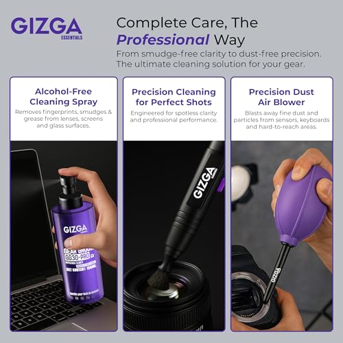 Gizga Essentials Gizga Pro Series 11-in-1 Cleaning - 150ml Cleaning Spray, Air Blower, DSLR Lens Pen, 50-Lens Tissues, Swabs & Wipes, Brushes, Key Puller, Microfiber Cloths for Ideal for Camera Lens and All Gadgets - Image 3