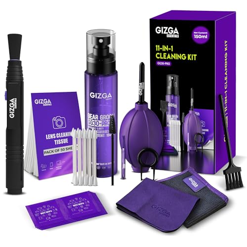 Gizga Essentials Gizga Pro Series 11-in-1 Cleaning - 150ml Cleaning Spray, Air Blower, DSLR Lens Pen, 50-Lens Tissues, Swabs & Wipes, Brushes, Key Puller, Microfiber Cloths for Ideal for Camera Lens and All Gadgets - Image 1