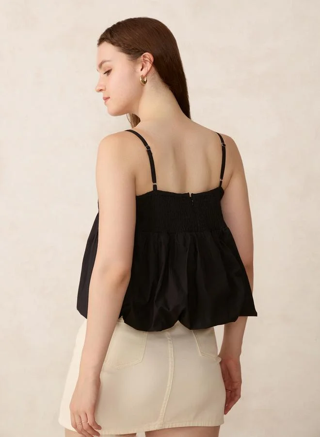 OUTZIDR  Black V Neck Bubble Hem Top for Women | Best Price UAE