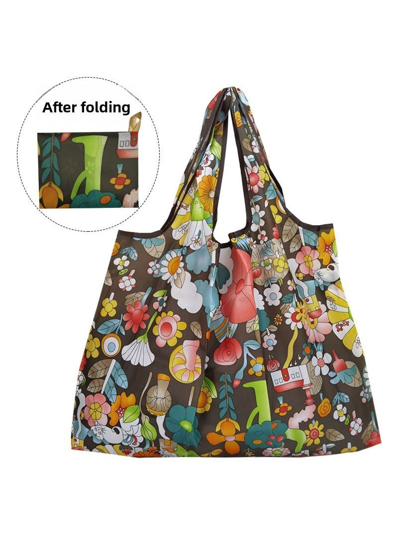 1 x 5 pcs Foldable Eco-Friendly Large Oxford Shopping Tote Lotus 