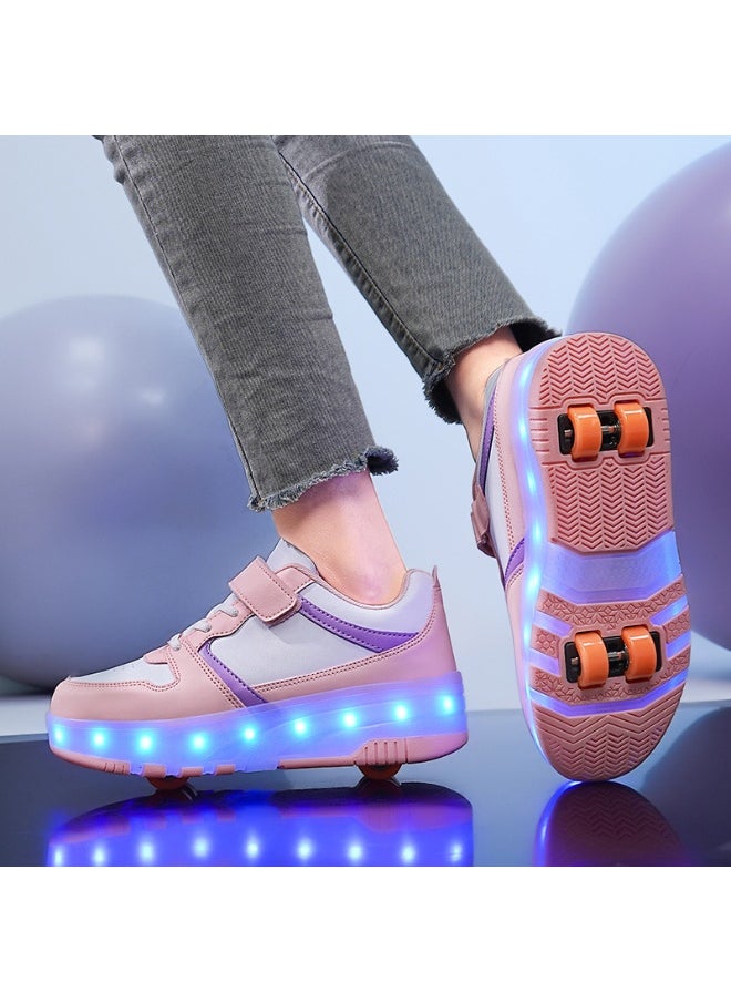 NIBEMINENT Kids Roller Skates Shoes 4 Wheels Roller Shoes Boys Girls Wheel Shoes Roller Sneakers Shoes for Beginner More Balanced  - Image 2