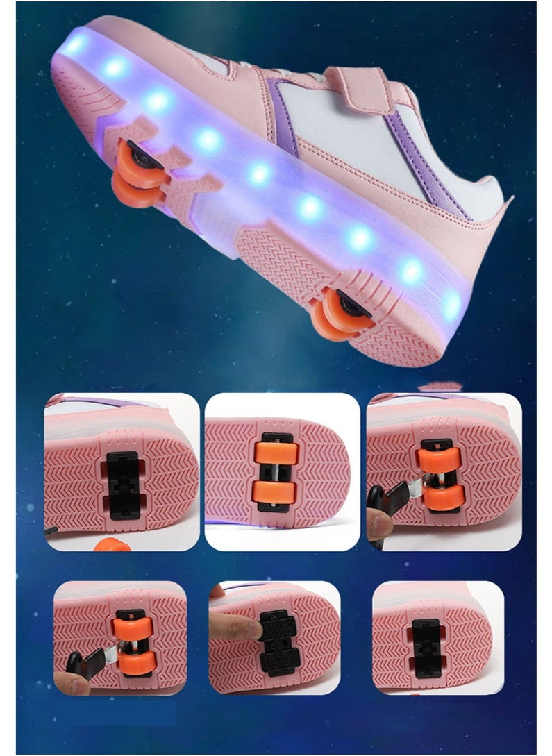 NIBEMINENT Kids Roller Skates Shoes 4 Wheels Roller Shoes Boys Girls Wheel Shoes Roller Sneakers Shoes for Beginner More Balanced  - Image 1