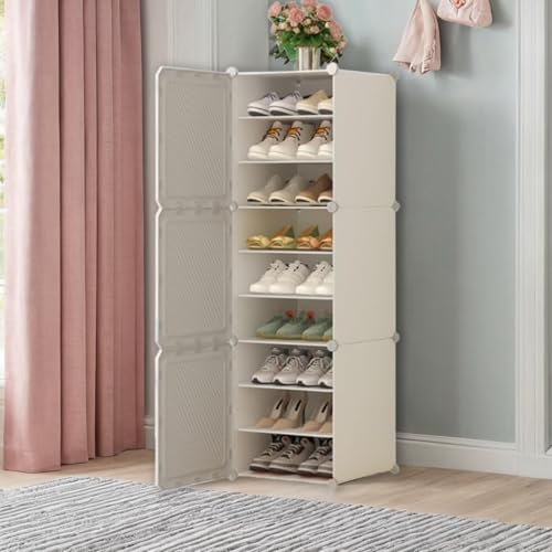 EXVITO 3 Door Shoe Rack with Shelf, Folding Shoe Rack for Bedroom, Living Room,Entryway, Footwear Stand for Home, Organizer, ShoeRack Plastic | Plastic Shoes Rack for Home - White - Image 1