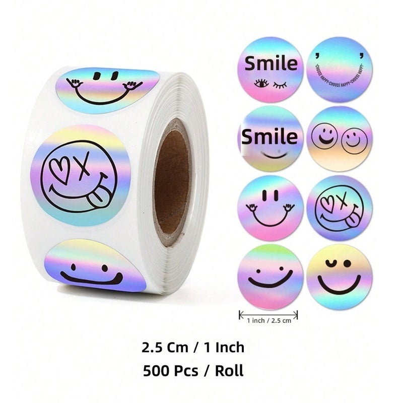 Cross-border cute smiley face sticker Thank you decorative sticker rolled emoticon sticker laser round label sealing  sticker - Image 1