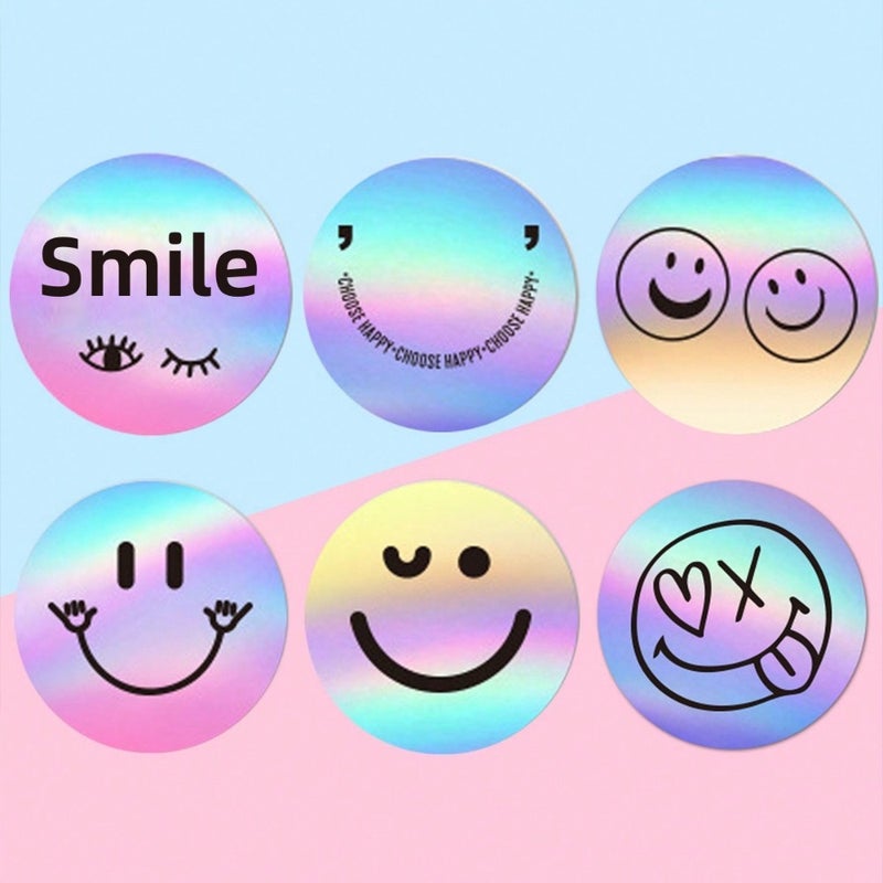 Cross-border cute smiley face sticker Thank you decorative sticker rolled emoticon sticker laser round label sealing  sticker - Image 4
