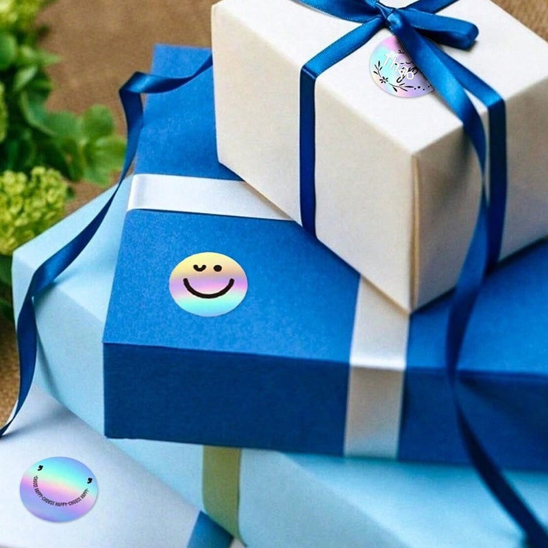 Cross-border cute smiley face sticker Thank you decorative sticker rolled emoticon sticker laser round label sealing  sticker - Image 3