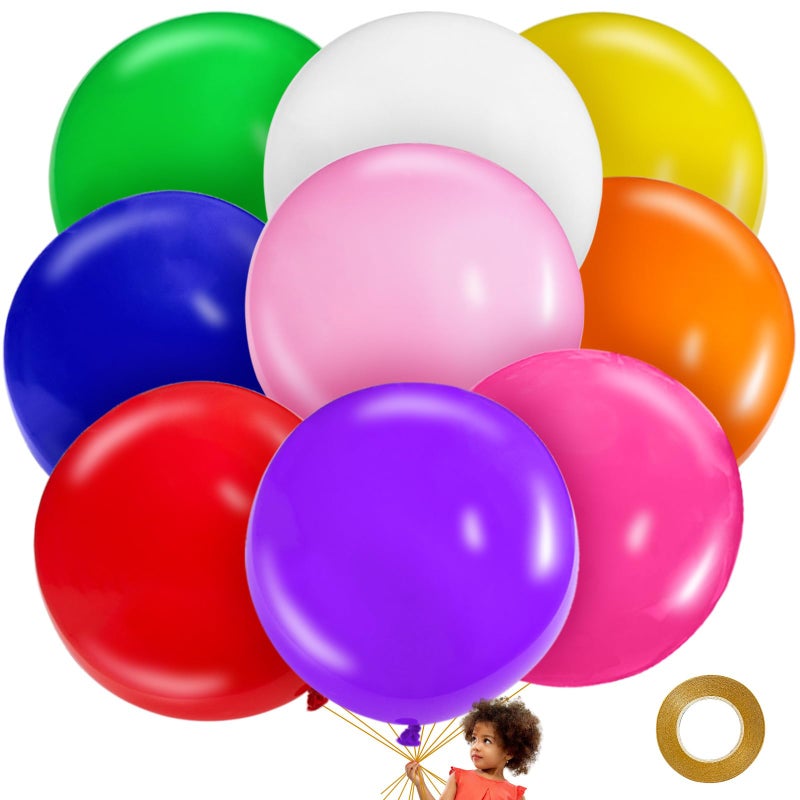 KAWKALSH Assorted Rainbow Giant Balloons 36 Inch 9pcs Jumbo Multicolor Large Round Latex Balloon for Birthday Baby Shower Wedding Party Decorations - Image 3
