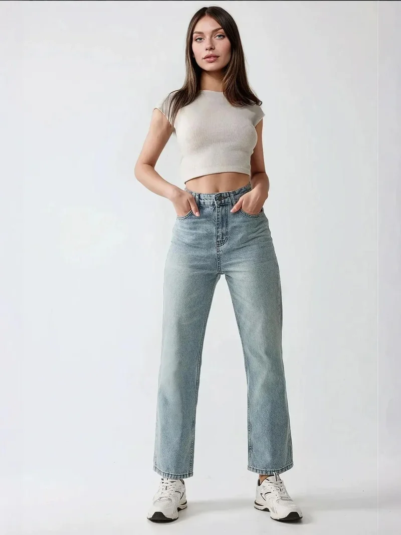Straight Leg Denim Jeans