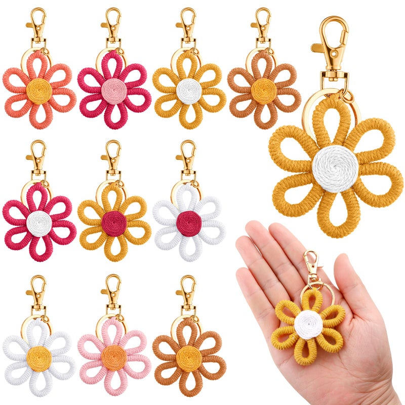 Quelay 12 Pcs Daisy Groovy Party Favors Boho Woven Macrame Groovy Flowers Keychains Daisy Keychain for Boho Themed Birthday Carnival Party Return Gift - Image 1
