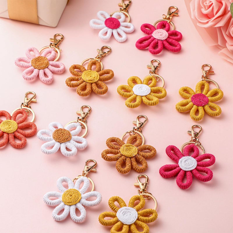 Quelay 12 Pcs Daisy Groovy Party Favors Boho Woven Macrame Groovy Flowers Keychains Daisy Keychain for Boho Themed Birthday Carnival Party Return Gift - Image 5