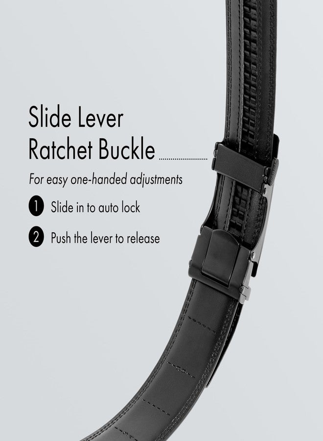 Carrywell (Not Made In China) Men's Leather Ratchet Belt, Adjustable and Customizable Fit, Gift Packaging, Casual Men's Dress Belt For Jeans, Suits (Raven Black, 32 to 38) - Image 2