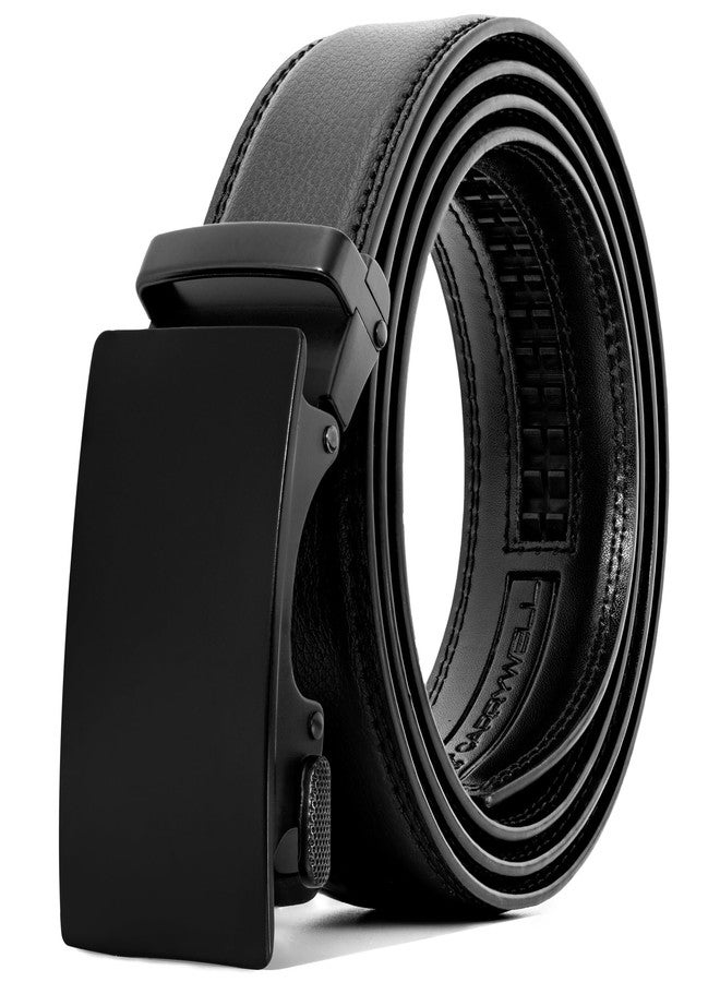 Carrywell (Not Made In China) Men's Leather Ratchet Belt, Adjustable and Customizable Fit, Gift Packaging, Casual Men's Dress Belt For Jeans, Suits (Raven Black, 32 to 38) - Image 1