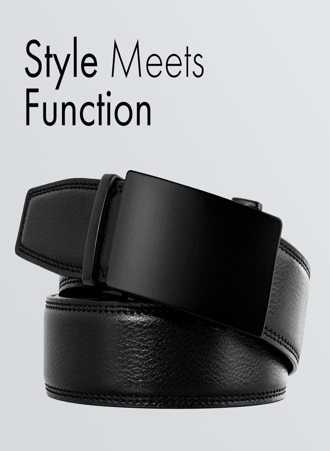 Carrywell (Not Made In China) Men's Leather Ratchet Belt, Adjustable and Customizable Fit, Gift Packaging, Casual Men's Dress Belt For Jeans, Suits (Raven Black, 32 to 38) - Image 3