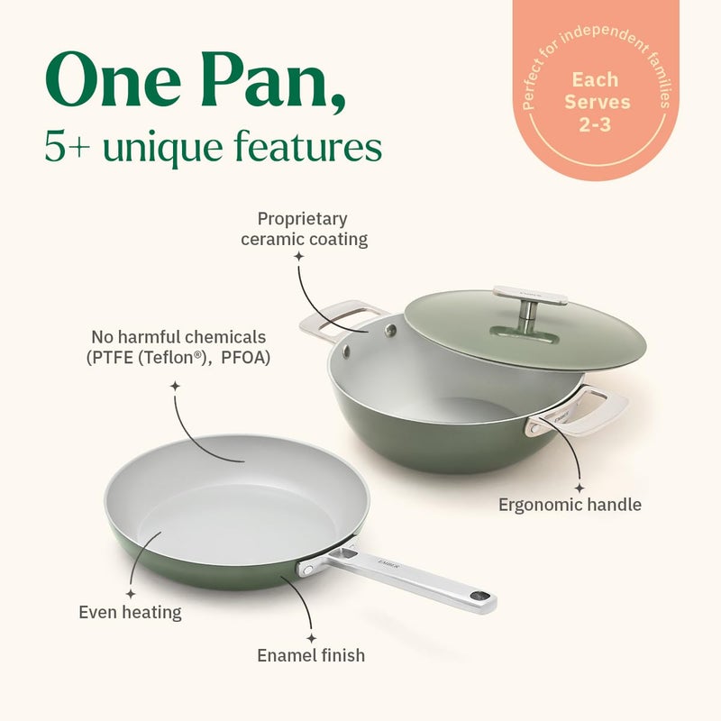 Ember Cookware طقم أواني الطهي السيراميكية غير اللاصقة إمبر 5 قطع | معتمد من ISI | يشمل مقلاة، كاداي مع غطاء، 2 ملعقة خشبية وممحاة تنظيف لطيفة | متوافق مع الحث | خالي من PFAS و PTFE - أخضر - Image 2
