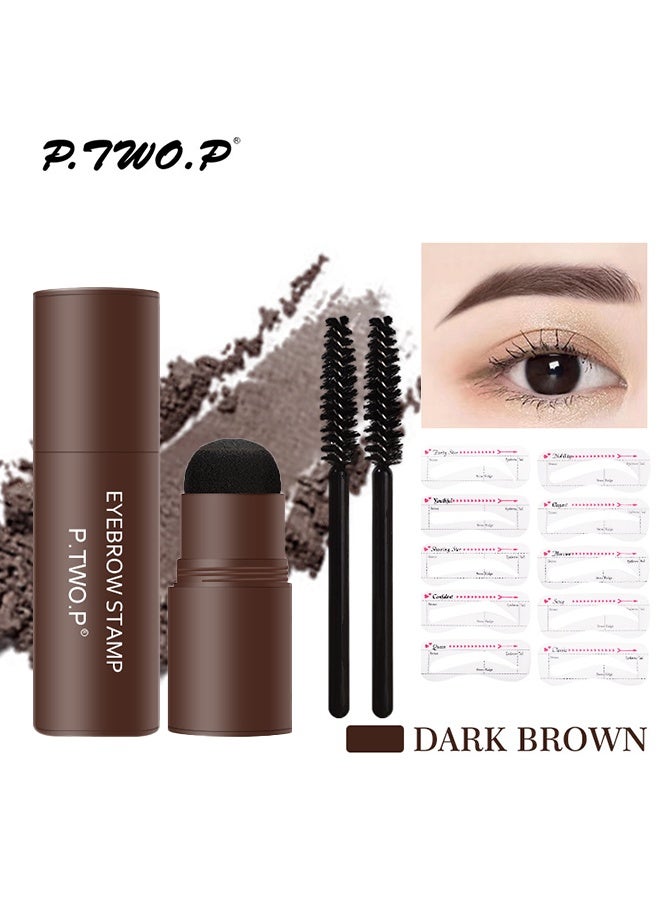 P.TWO.P EyeBrow Stamp Stencil Kit, Waterproof Brow Stamp Shaping Kit Eye Brow Definer & Filling Powder, Women Makeup Tools with 10 Reusable Eyebrow Stencils, 2 Brushes (Dark Brown) - Image 1