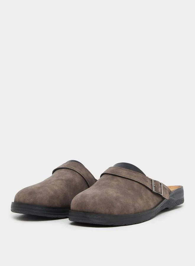 Styli Styli Faux Leather Slip On Clogs with Buckle Detail