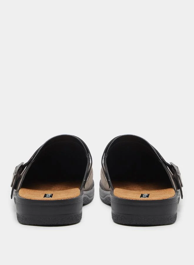 Styli Styli Faux Leather Slip On Clogs with Buckle Detail