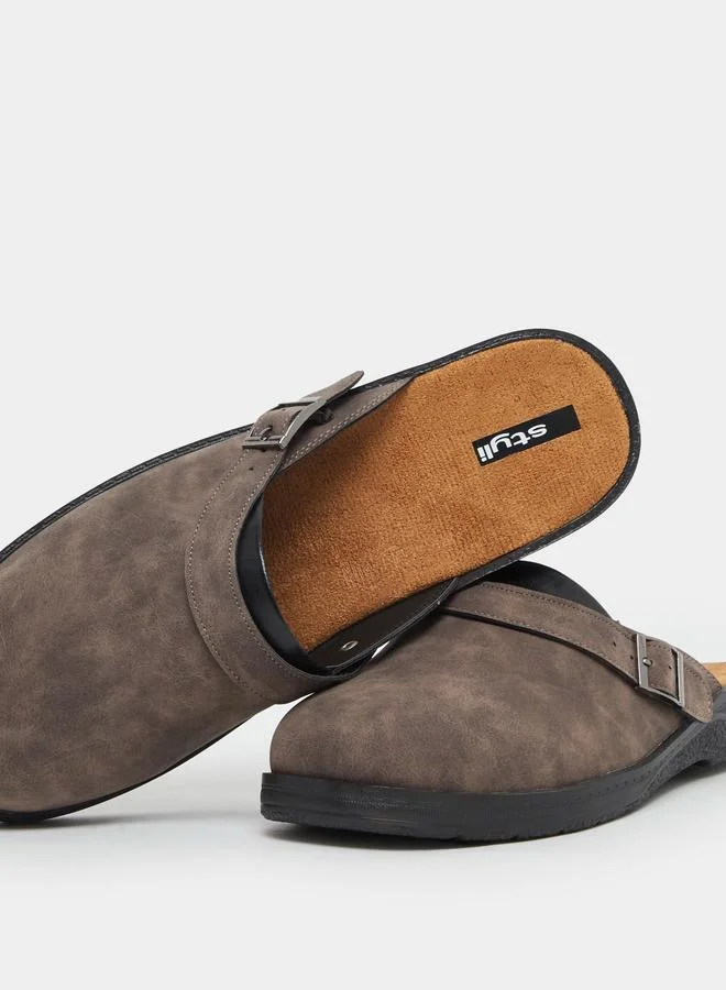 Styli Styli Faux Leather Slip On Clogs with Buckle Detail