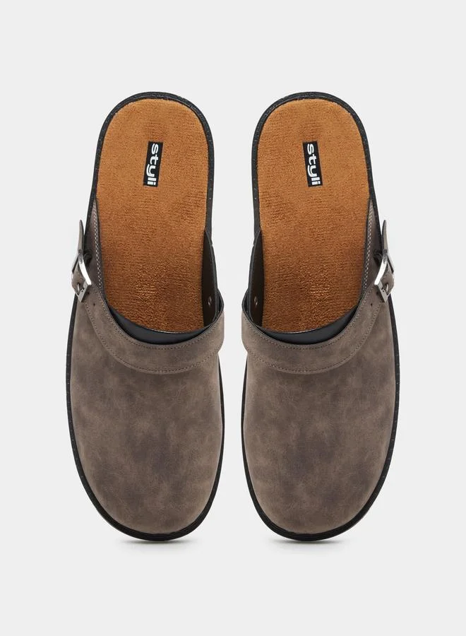 Styli Styli Faux Leather Slip On Clogs with Buckle Detail