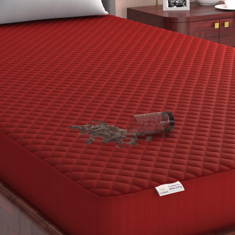 MY ARMOR حامي مرتبة كوين مقاس 72x48 بوصة من MY ARMOR مقاوم للماء، غطاء قطن مبطن، قابل للتنفس وصامت، غطاء حامي سرير مزود بحافة مرنة (كوين 72x48 بوصة 6x4 قدم، مارون) - Image 1